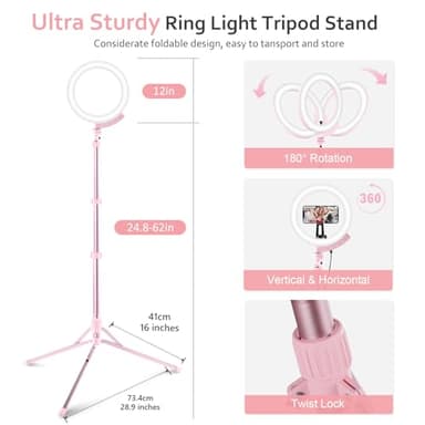 Aureday 12'' Selfie Ring Light with 62'' Tripod Stand and Magnetic Phone Holder, LED Ringlight for Recording/TikTok/Makeup/Photography, Circle Fill Light with Wireless Remote for iPhone&Android Phones - Image 3