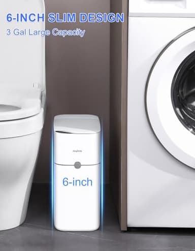 funest Sensor Bathroom Trash Can with Lid,3 Gallon Touchless Trash Bin,Plastic Slim Garbage Can Small Wastebasket for Toilet,Bedroom,Office,White - Image 4