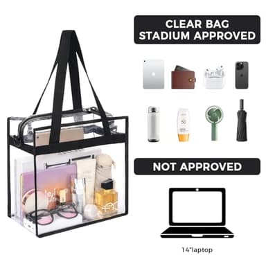 BAGAIL Clear Bags Stadium Approved Clear Tote Bag with Zipper Closure Crossbody Shoulder Bag with Adjustable Strap(12 Inch X 12 Inch X 6 Inch,Black) - Image 3