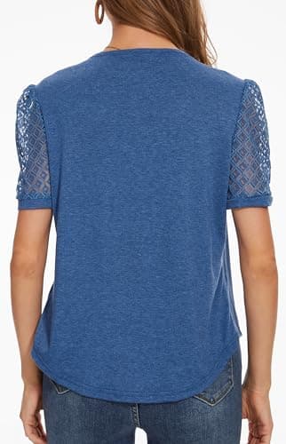 andy & natalie Womens Summer Short Sleeve Tops Square Neck Lightweight Puffer Sleeve Shirts Dressy Casual Blouse Small Cobalt Blue - Image 6