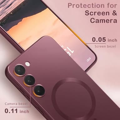 Amzfield Magnetic for Samsung Galaxy S23 Plus Case for Women Men Girls [Compatible with MagSafe] [Camera Lens Protector] Matte Cute Slim Soft Silicone Bumper Shockproof Metallic Phone Case, Burgundy - Image 4