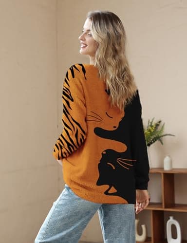 YESNO Women Christmas Sweater Graphic Printed Oversized Pullover Sweaters Casual Loose Knit Tops S S01 CR185 - Image 3