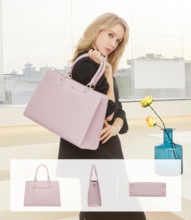 LOVEVOOK Laptop Tote Bag for Women, Leather Business Office Work Bag Computer Briefcase with Small Clutch fit for 15.6 Inch Laptop Pink - Image 7
