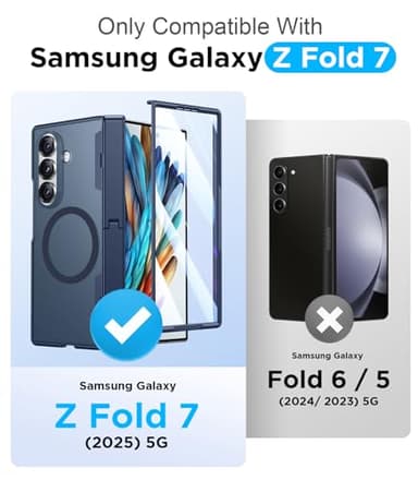 Temdan Magnetic for Samsung Galaxy Z Fold 7 Case,[Compatible with MagSafe][Built-in HD Screen Protector&Invisible Kickstand][Hinge Protection]Translucent Matte Shockproof Phone Case for Z Fold 7,Blue - Image 2