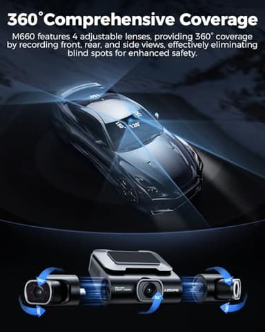 AZDOME 360° 4 Channel Dash Cam, Built-in 128GB eMMC, 2K+1080P*3 Dashcam Front and Rear Inside Left Right, Voice Control, 5G WiFi Dash Camera for Cars with 4 Adjustable Lenses, IR Night Vision, M660 - Image 9