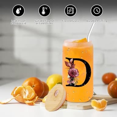 Wulcea Monogrammed Glass Drinking Cup With Lid Straw Cool Grandma Gifts Grandmother Nana Glamma Mawmaw Yaya Abuela Abuelita Grandmas Mamaw Memaw Mimi Nonna Granny Oma Meme Christmas Xmas Present,D - Image 2