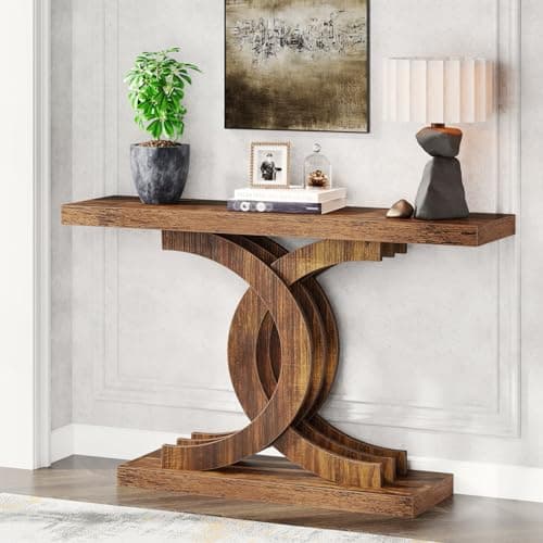 Tribesigns Console Tables for Entryway, Modern Farmhouse 39-inch Entryway Table with Geometric Base, Wooden & Metal Hallway Table/Narrow Sofa Table/Accent Table for Entrance, Living Room - Image 1