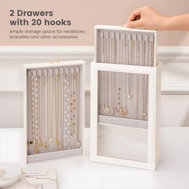 Lolalet Necklace Organizer Box, 2-Layer Jewelry Storage Boxes with Clear Lid for Necklaces, Tangle-Free Necklace Display Case for Women Girls -White - Image 2