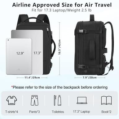 Snoffic Travel Backpack for Women, Large Carry On Backpack for Travel, Waterproof Backpack Personal Item, Backpack for Women, laptop backpack 17.3 inch, College Bag Casual Daypack, Black - Image 3