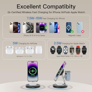 2025 3 in 1Charging Station Compatible with Mag-safe Charger Wireless Charger Stand for iPhoneAir17 16 15 14 13 12Series Wireless Charging Station for AirPods Wireless Charging Stand for iWatch Series - Image 9