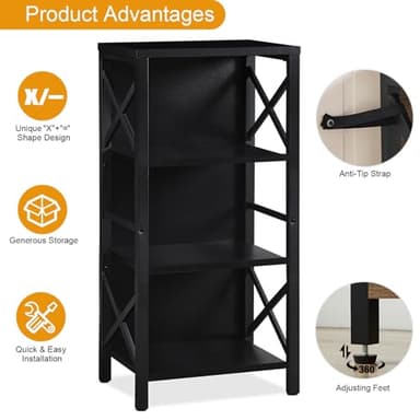 MNEETRUNG Small Bookshelf,4 Tier Industrial Bookcase with Metal Frame and Backboard,Narrow Black Book Shelf,Office Book case for Small Spaces,Living Room,Bedroom and Home Office - Image 6