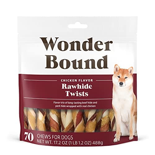 Amazon Brand - Wonder Bound Chicken Flavor Dog Rawhide Twist Sticks, 70 Count, 1.08 pound (Pack of 1) - Image 1