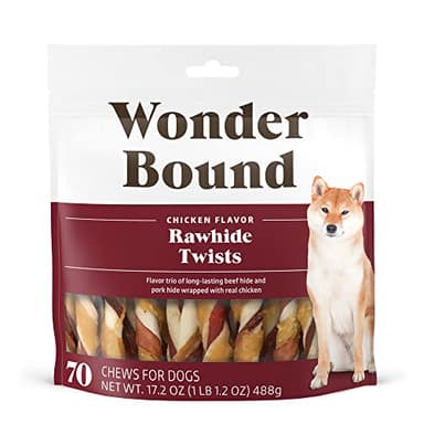 Amazon Brand - Wonder Bound Chicken Flavor Dog Rawhide Twist Sticks, 70 Count, 1.08 pound (Pack of 1) - Image 1