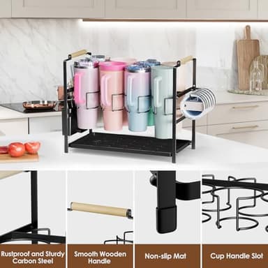 Housolution Water Bottle Organizer Drying Rack for 40 oz Tumbler with Handle, Multifunctional Cup Storage Holder Compatible with Stanley, Owala, Simple Modern and Other Brands, 8 Slots (Patented) - Image 6