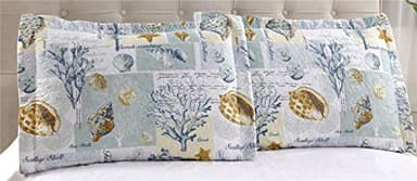 Junsey Beach Theme Quilts Set King Size Ocean Conch Seashell Starfish Seaweed Bedspreads Lightweight Patchwork Coastal Bedding Letter Printed Coverlets with Pillow Shams - Image 7