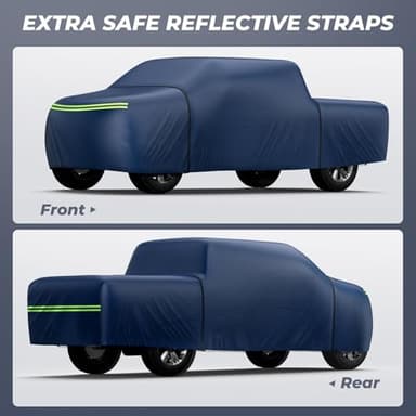 KAKIT Truck Cover Waterproof All Weather, Wear-Resistant Lightweight Fabric with Door Zipper and Tear Resistant Quick Drainage Holes, 5 Windproof Straps, Navy Blue (Truck Up to 232''L) - Image 7