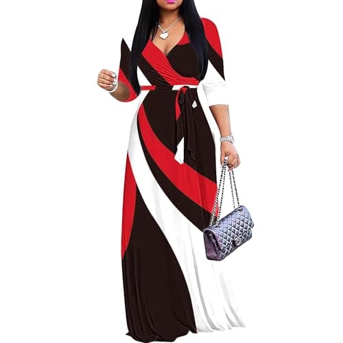 FANDEE Plus Size Maxi Dress for Women Casual Summer Sundress V-Neck 3/4 Sleeve - Image 1