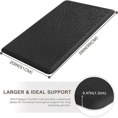 KMAT Kitchen Mat Cushioned Anti-Fatigue Floor Mat Waterproof Non-Slip Standing Mat Ergonomic Comfort Floor Mat Rug for Home,Office,Sink,Laundry,Desk 39"(L) x 20"(W),Black - Image 2