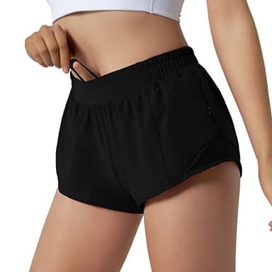 Aurefin Running Shorts for Women,Quick Dry Athletic Sports Shorts Lightweight Active Workout Gym Shorts with Zip Pocket Black/S - Image 1