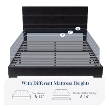 Allewie Queen Size Platform Bed Frame with Velvet Upholstered Headboard and Wooden Slats Support, Fully Upholstered Mattress Foundation/No Box Spring Needed/Easy Assembly, Black - Image 7