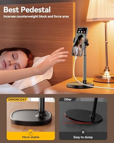 DIMONCOAT Phone Stand for Desk, Angle Height Adjustable Phone Holder for Desk, Aluminum Alloy Universal iPhone Holder, Retractable Cell Phone Stand Recording Office for iPhone 17 16 15 Pro Max Air - Image 6