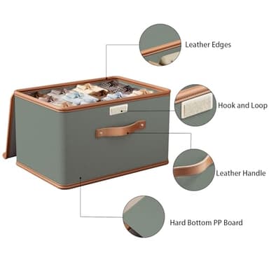 Tuza 2 Pack Storage Bins with Lids, Collapsible Closet Organizer Container, Fabric Organizer Box with Handles, Decorative Storage Boxes with Lids for Organizing Clothes, Blanket, Grey, Large - Image 6