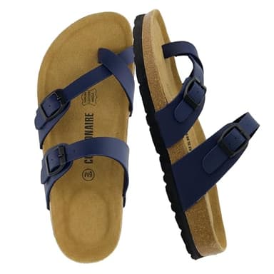 CUSHIONAIRE Luna Crossover Toe Strap Womens Sandals – Cork Footbed Slides with Adjustable Straps, Summer Sandals for Women 2025, NAVY 8.5 - Image 1