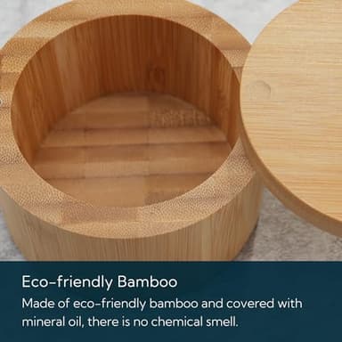 KITCHENDAO Bamboo Salt Cellar Bowl Box，Elegant Kitchen Container Holder with Swivel Magnetic Lid to Store Pepper Spice Bath or Favorite Seasonings, 6oz - Image 5