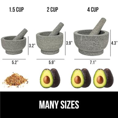 GORILLA GRIP Heavy Duty Mortar and Pestle Set with Slip Resistant Base, 100% Granite Stone Molcajete Guacamole Bowl, Grind Seeds Spices, Crush Garlic, Kitchen Muddler for Fresh Herbs, 1.5 Cup, Gray - Image 5