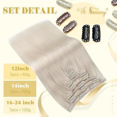 Ve Sunny Clip in Human Hair Extensions Blonde Clip in Hair Extensions, Real Hair Extensions Clip in Human Hair, Long Straight Hair Extensions Clip ins 24inch 7pcs 120g - Image 3