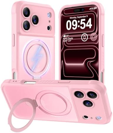 MOCCA Design for iPhone 17 Pro Max Case, Compatible with Magsafe [Premium Invisible Magnetic Ring Stand] [Military Drop Protection] Full Camera Guard Translucent Matte Slim Phone Cover 6.9",Pink - Image 1