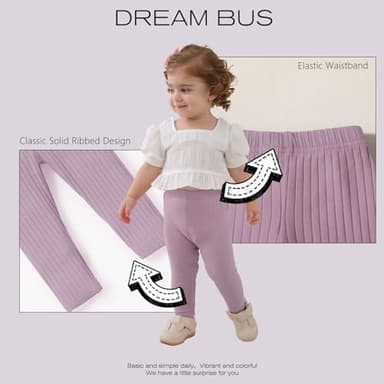 DREAM BUS 5 Pack Toddler Girl Pants Baby Girl Solid Ribbed Pants Toddler Girls Bottoms Leggings Newborn Cotton Jogger - Image 5
