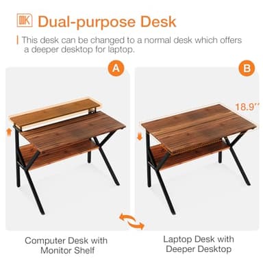 ODK Small Desk, 27.5 Inch Computer Desk for Small Spaces, Compact Desk with Storage, Study Table with Monitor Stand for Home Office, Deep Brown - Image 5