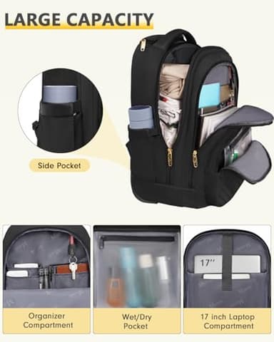 MATEIN Rolling Backpack for Women, 17 inch Water Resistant Wheeled Laptop Backpack, Large Carry On Luggage Travel Backpack with Wheels, Trolley Suitcase Business Overnight Roller Bag for Adults, Black - Image 3