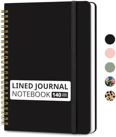 Taja Lined Spiral Journal Notebook for Women & Men, 140 Pages, College Ruled Hardcover Notebook for Work & Note Taking, Journals for Writing, A5(5.7" x 7.9") - Black - Image 3