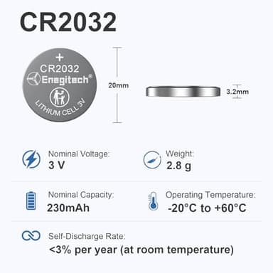 Enegitech CR2032 Lithium Coin Batteries Button 2032 3V Recommended for Use in Key Fobs, Watches, Door sensors, Calculators, Remote Controls, Thermometers, Key Finder GPS Compatible (6-Pack) - Image 2