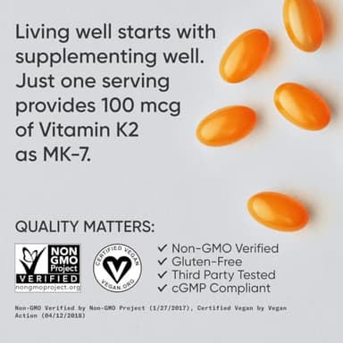 Sports Research Vitamin K2 as MK7 with Coconut MCT Oil | Non-GMO Verified, Vegan Certified (60 Veggie-Softgels) - Image 4