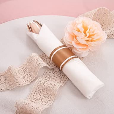 NOCCUR 350PCS Rose Gold Plastic Plates - Clear Rose Gold Disposable Dinnerware Set - Include 100 Dinner/Dessert Plates,50 Cups,50 Pre Rolled Napkins with Cutlery Set - Ideal for Party&Wedding - Image 4