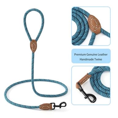 Mile High Life Rope Leash with Genuine Leather Connection, 6 FT/5 FT/4 FT, Heavy Duty Leash for Medium & Large Dogs (Turquoise Green, 48 Inch) - Image 4
