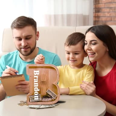 JOOMLAFLY Wooden Letter Piggy Bank for Kids Larger Letter Piggy Bank for Boys and Girls Personalized Piggy Bank Initial Coin Bank Wood Kids Money Bank for Birthday and Festival - Image 8