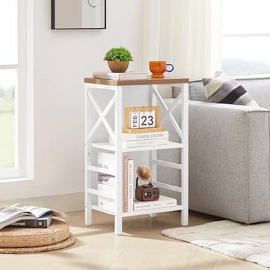 MNEETRUNG Small Bookshelf,3 Tier Industrial Bookcase with Metal Frame and Backboard,Low White Book Shelf,Book case for Small Spaces,Living Room,Bedroom and Home Office - Image 4