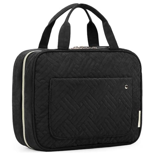 BAGSMART Toiletry Bag Travel Bag with Hanging Hook, Water-resistant Makeup Cosmetic Bag Travel Organizer for Accessories, Shampoo, Full-size Container, Toiletries (Black, Medium) - Image 1