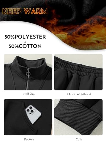 Aleumdr Two Piece Sets for Women Sweatsuit Tracksuits Zip Up Sweatshirt Fleeced Wide Leg Sweatpants 2025 Fall Athleisure Sweat Matching Sets Women Clothing Cotton Lounge Sets Black X-Large - Image 6