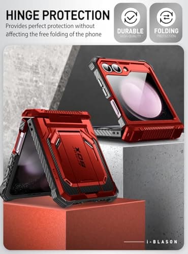 i-Blason for Samsung Galaxy Z Flip 7 FE Case, Z Flip6 Case with Stand, [Built-in Screen Protector] [Hinge Protection] [Belt-Clip], Military Phone Case for Samsung Z Flip 7 FE/6/5, Armorbox, Red - Image 5