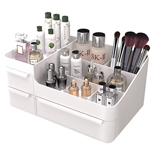Makeup Organizer with Drawers, Countertop Organizer for Vanity, Bathroom and Bedroom Desk Cosmetics Display Case for Brushes, Lotions, Perfumes, Eyeshadow, Lipstick and Nail Polish, White - Image 1