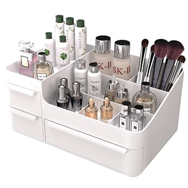 Makeup Organizer with Drawers, Countertop Organizer for Vanity, Bathroom and Bedroom Desk Cosmetics Display Case for Brushes, Lotions, Perfumes, Eyeshadow, Lipstick and Nail Polish, White - Image 1