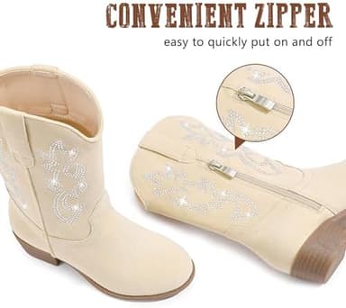 Cowboy Boots for Girls Pointed Toe Kids Cowgirl Boots Mid Calf Western Youth Cowgirl Boots Horse Riding Party for Toddler Little Big Kids - Image 7