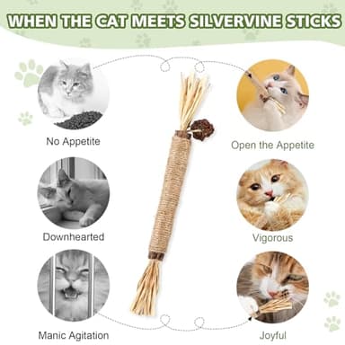 WOUSEDO 6 Pack Silvervine Sticks Cat Toy, Natural Chew Stick for Dental Care Teeth Cleaning,Matatabi Cat nip Treat Toys for Indoor Cats& Kittens - Image 6
