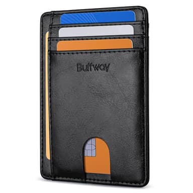 Buffway Slim Minimalist Front Pocket RFID Blocking Leather Wallets for Men and Women - Alaska Black - Image 1