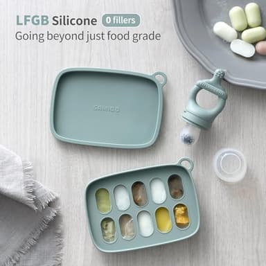 SAMiGO Baby Food Fruit Feeder and Breastmilk Popsicle Mold Set, Silicone Fruit Teether, Food Feeder Pacifier for Teething Relief, Freezer Tray, Baby Feeding Essentials, 4 Months+ - Image 2